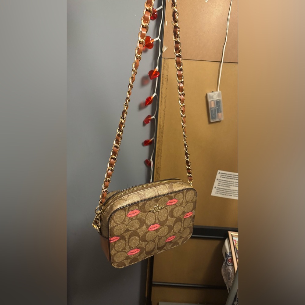 Coach Tan and Pink Patterned Shoulder Bag